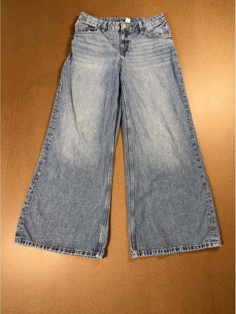 H&M Women's Blue Baggy Wide Leg Jeans, Y2K Style, Size US 4